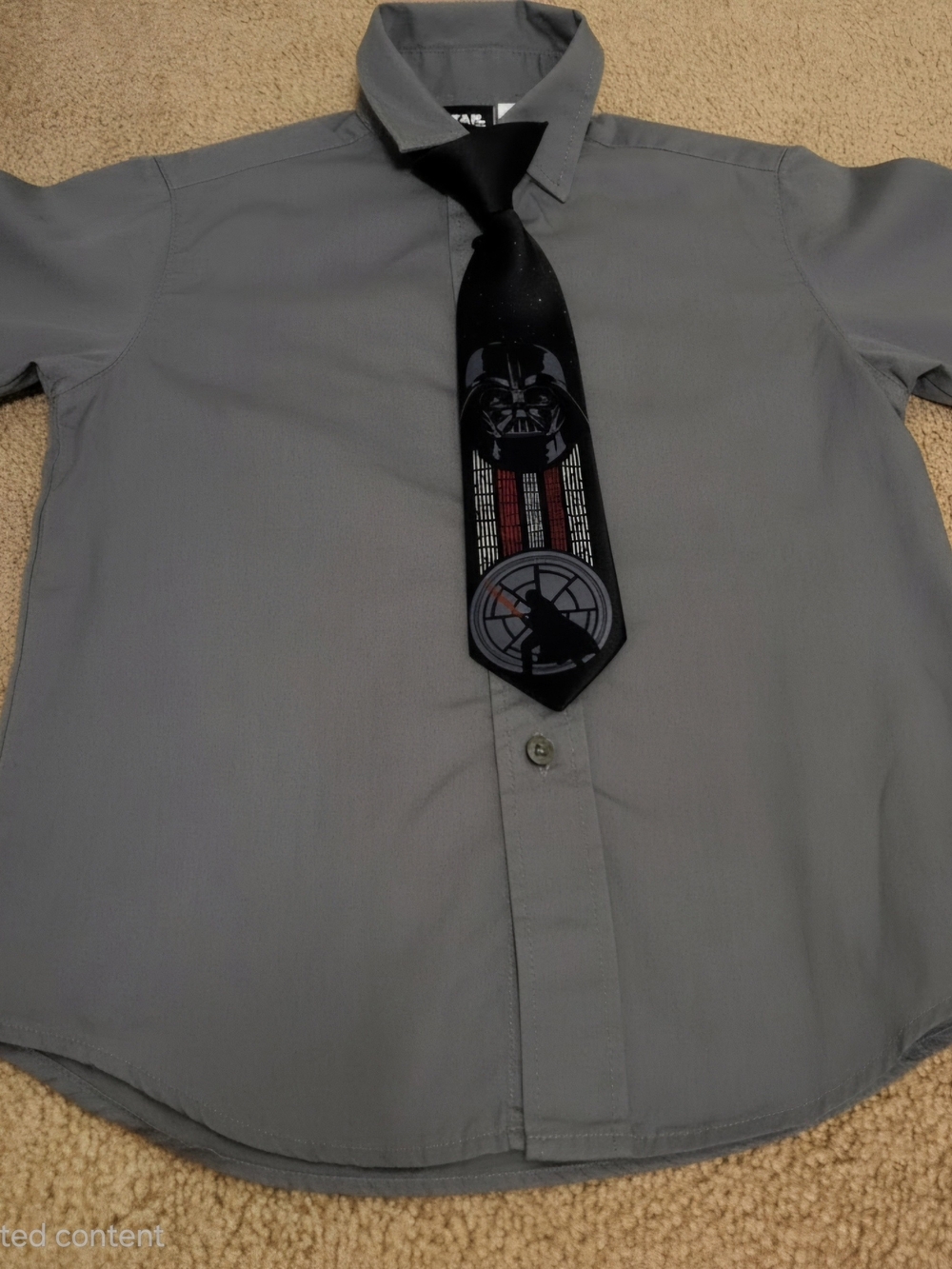 Star Wars Gray Button-Up Shirt with Black Darth Vader Tie